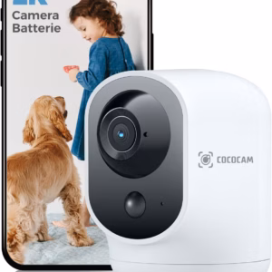 Caméra de surveillance intérieure Cococam 2K – PTZ, batterie longue durée