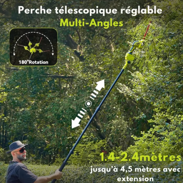 Kit jardin 6-en-1 Supstable sans fil – tronçonneuse, taille-haie, perche 4,57 m