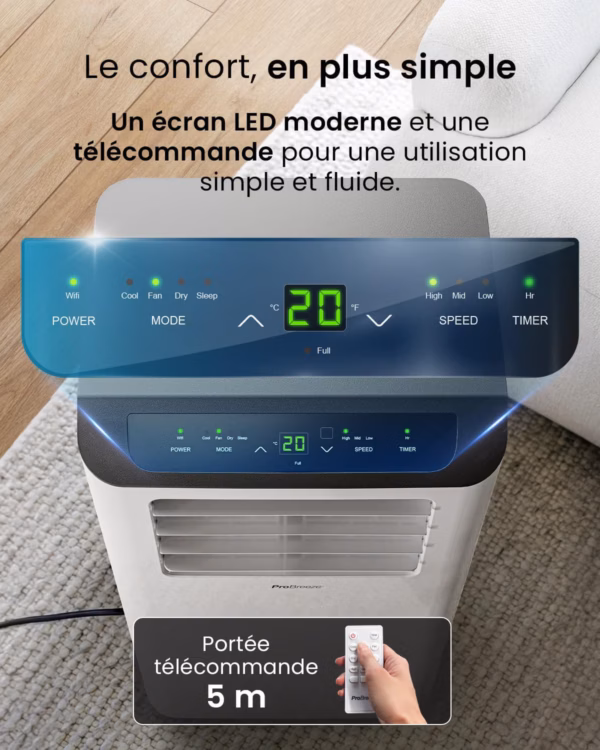 Climatiseur mobile Pro Breeze 14000 BTU – WiFi, 4-en-1, jusqu’à 40 m²