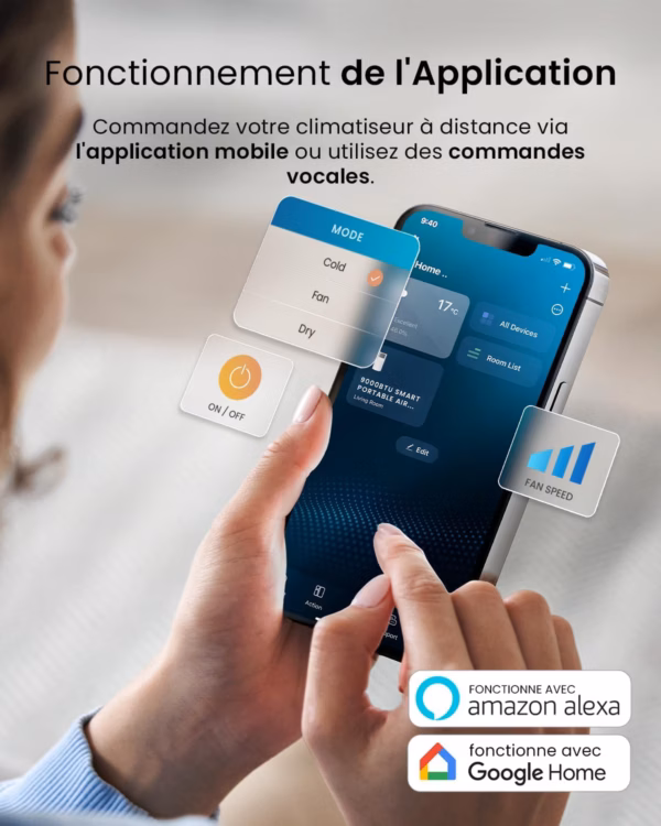 Climatiseur mobile Pro Breeze 9000 BTU – WiFi, 4-en-1, jusqu’à 22 m²