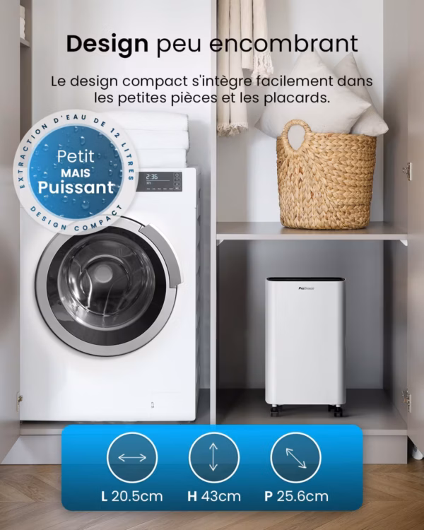 Déshumidificateur Pro Breeze 12L PB-D-27 – silencieux 39 dB, mode linge