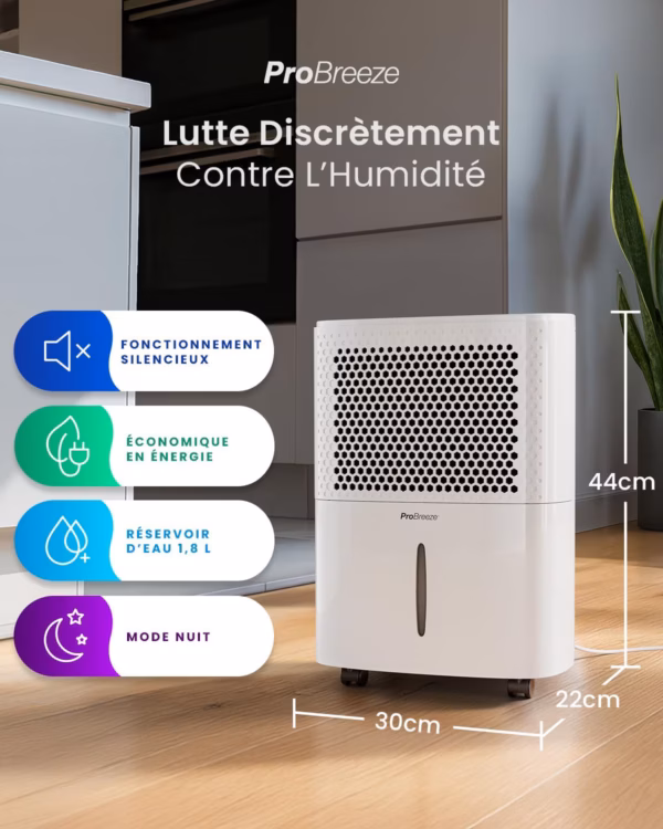 Déshumidificateur connecté Pro Breeze 12L – WiFi, ultra-silencieux 38 dB