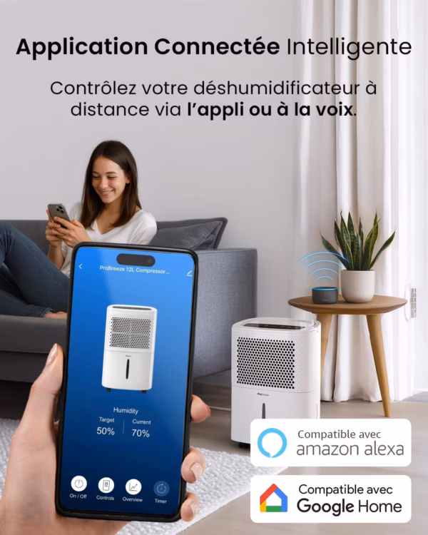 Déshumidificateur connecté Pro Breeze 12L – WiFi, ultra-silencieux 38 dB