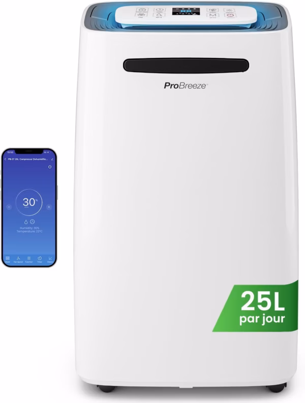 Déshumidificateur Pro Breeze 25L PB-D-37W – WiFi, mode sèche-linge