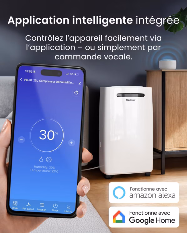 Déshumidificateur Pro Breeze 25L PB-D-37W – WiFi, mode sèche-linge