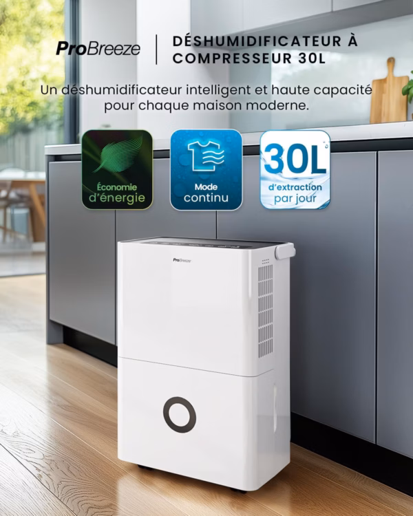 Déshumidificateur Pro Breeze 30L – WiFi, grandes surfaces jusqu’à 50 m²