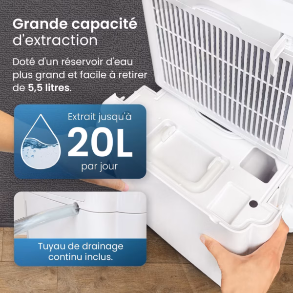 Déshumidificateur Pro Breeze 20L – mode séchage linge, détecteur intelligent