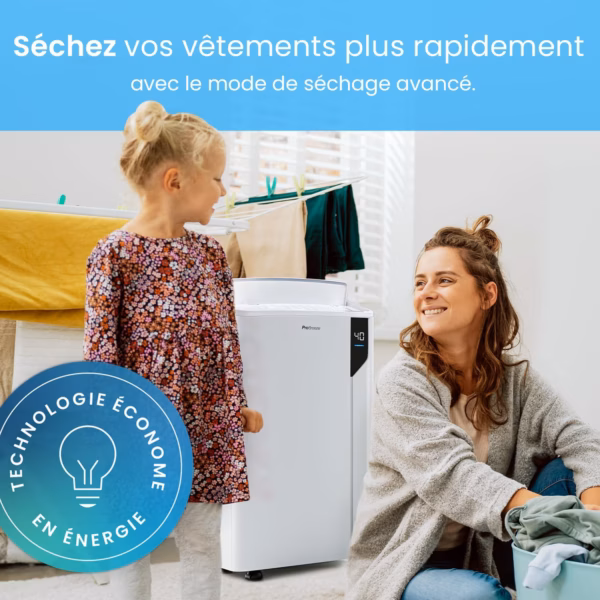 Déshumidificateur Pro Breeze 20L – mode séchage linge, détecteur intelligent