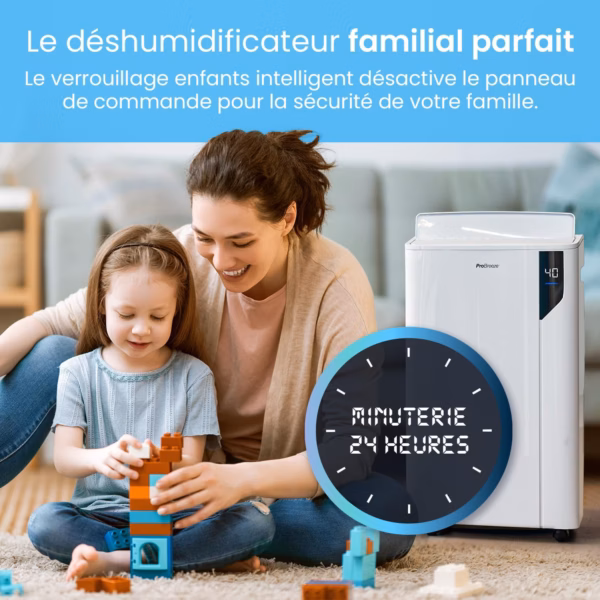 Déshumidificateur Pro Breeze 20L – mode séchage linge, détecteur intelligent