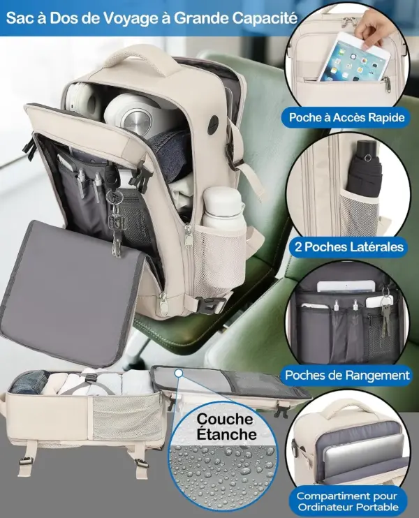 klostain-sac-dos-cabine-40x20x25-20l-beige-4 Sac à dos cabine KLOSTAIN 40x20x25 cm 20L – Beige