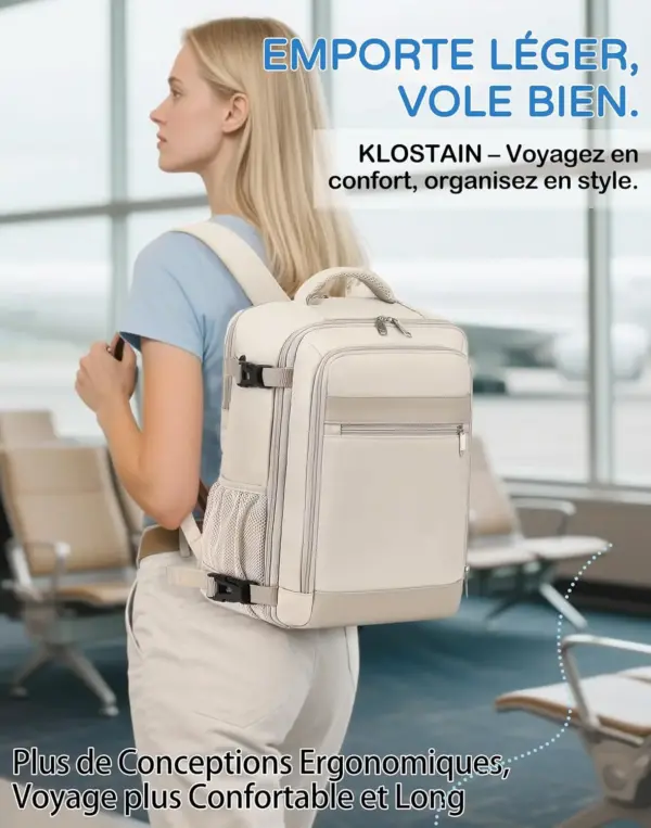 klostain-sac-dos-cabine-40x20x25-20l-beige-6 Sac à dos cabine KLOSTAIN 40x20x25 cm 20L – Beige