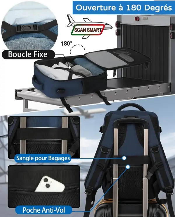 klostain-sac-dos-cabine-40x20x25-20l-bleu-profond-3-1 Sac à dos cabine KLOSTAIN 40x20x25 cm 20L – Bleu Profond