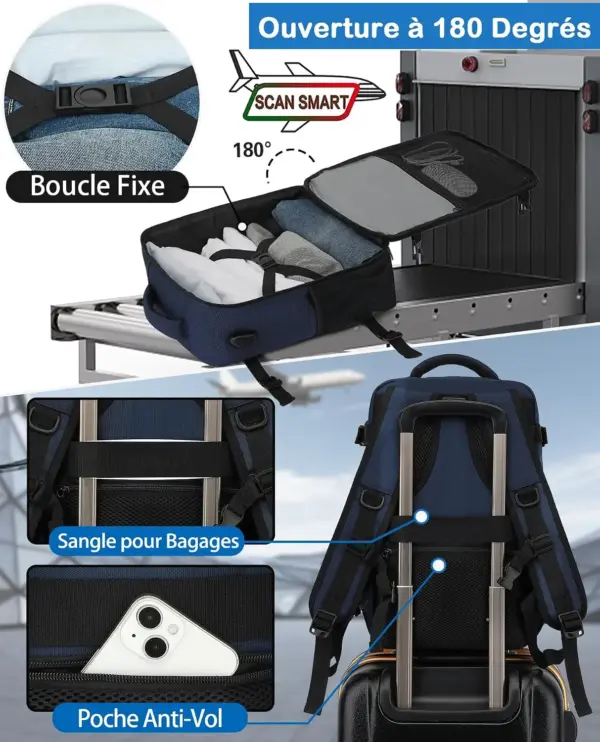 klostain-sac-dos-cabine-40x20x25-20l-bleu-profond-3 Sac à dos cabine KLOSTAIN 40x20x25 cm 20L – Bleu Profond