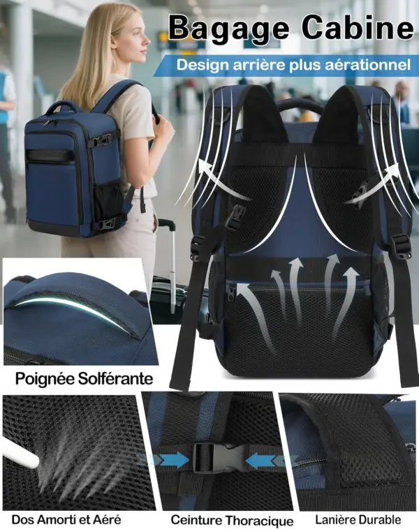 klostain-sac-dos-cabine-40x20x25-20l-bleu-profond-5-1 Sac à dos cabine KLOSTAIN 40x20x25 cm 20L – Bleu Profond