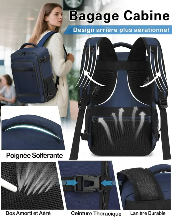 klostain-sac-dos-cabine-40x20x25-20l-bleu-profond-5 Sac à dos cabine KLOSTAIN 40x20x25 cm 20L – Bleu Profond