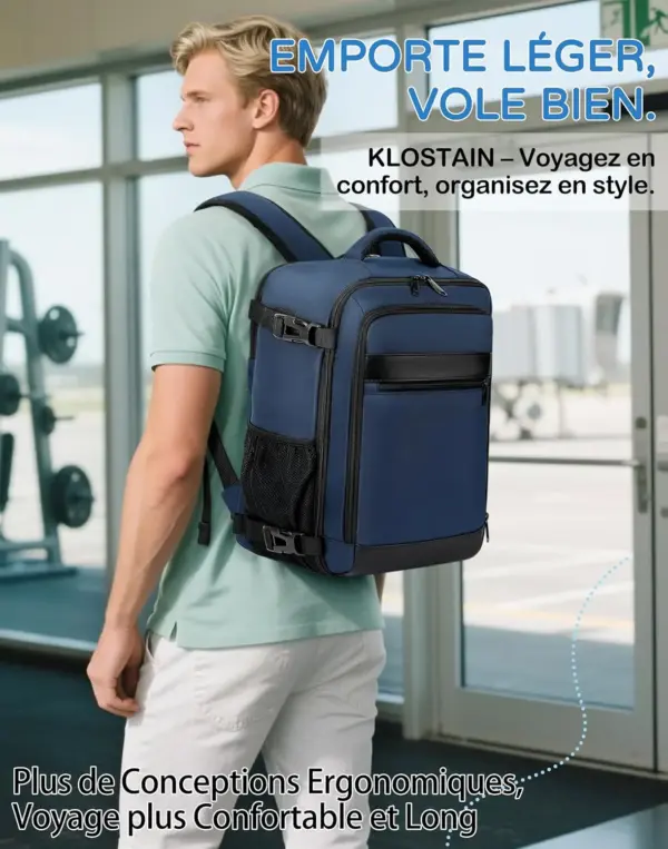 klostain-sac-dos-cabine-40x20x25-20l-bleu-profond-6-1 Sac à dos cabine KLOSTAIN 40x20x25 cm 20L – Bleu Profond