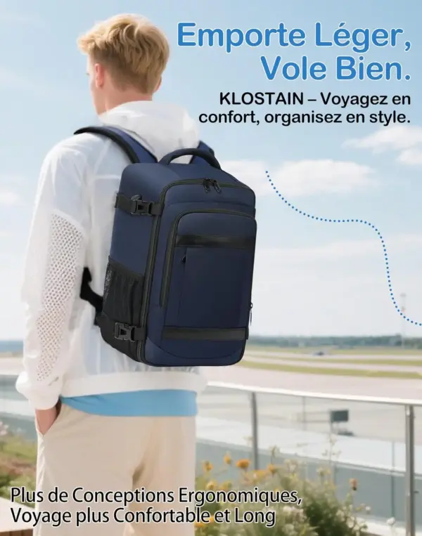 klostain-sac-dos-cabine-40x20x25-20l-bleu-profond-6 Sac à dos cabine KLOSTAIN 40x20x25 cm 20L – Bleu Profond