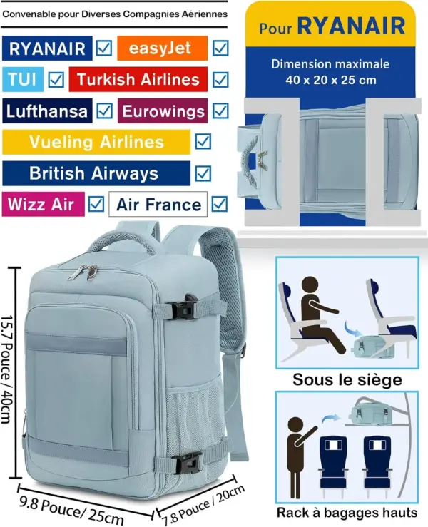 klostain-sac-dos-cabine-40x20x25-20l-couleur-pure-2 Sac à dos cabine KLOSTAIN 40x20x25 cm 20L – Couleur Pure