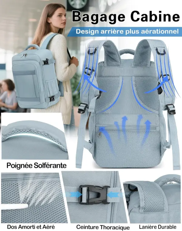 klostain-sac-dos-cabine-40x20x25-20l-couleur-pure-5 Sac à dos cabine KLOSTAIN 40x20x25 cm 20L – Couleur Pure