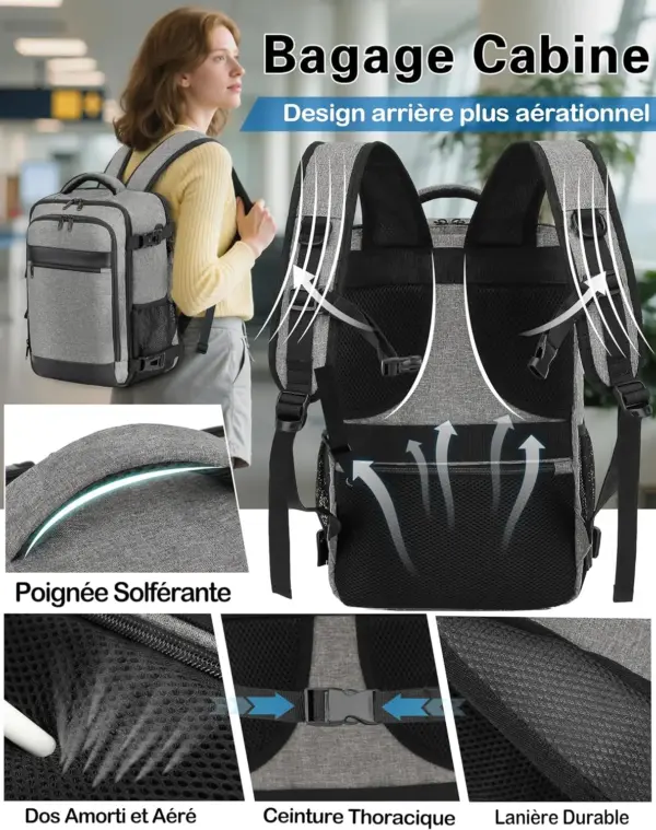 klostain-sac-dos-cabine-40x20x25-20l-gris-5 Sac à dos cabine KLOSTAIN 40x20x25 cm 20L – Gris