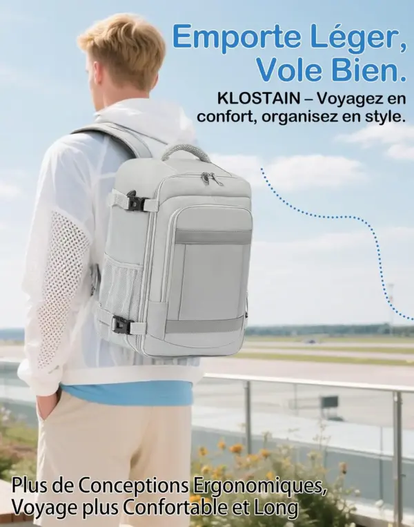 klostain-sac-dos-cabine-40x20x25-20l-gris-clair-6 Sac à dos cabine KLOSTAIN 40x20x25 cm 20L – Gris Clair