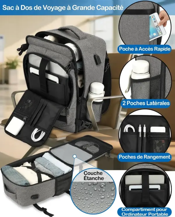 klostain-sac-dos-cabine-40x20x25-20l-gris-melange-clair-4 Sac à dos cabine KLOSTAIN 40x20x25 cm 20L – Gris Mélangé Clair