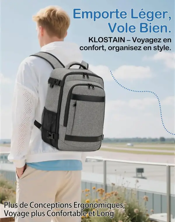 klostain-sac-dos-cabine-40x20x25-20l-gris-melange-clair-6 Sac à dos cabine KLOSTAIN 40x20x25 cm 20L – Gris Mélangé Clair
