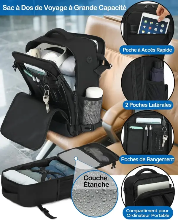klostain-sac-dos-cabine-40x20x25-20l-noir-4-1 Sac à dos cabine KLOSTAIN 40x20x25 cm 20L – Noir