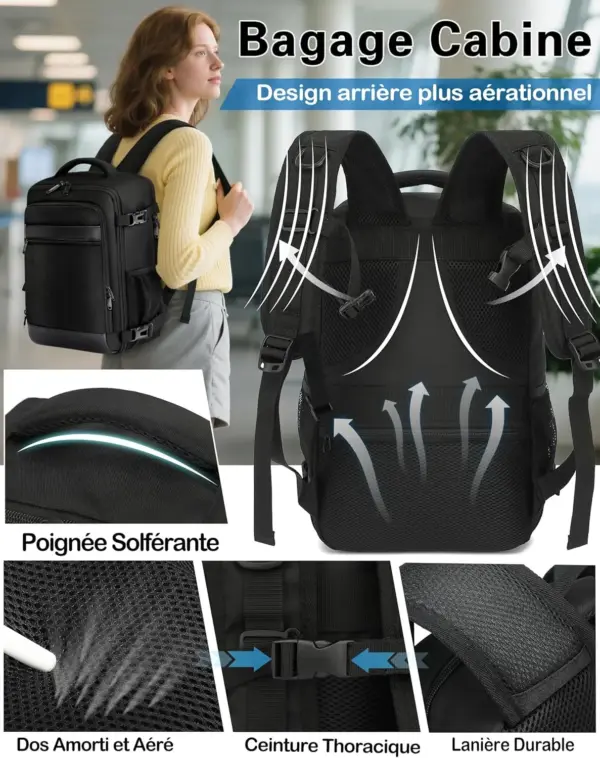 klostain-sac-dos-cabine-40x20x25-20l-noir-5-1 Sac à dos cabine KLOSTAIN 40x20x25 cm 20L – Noir