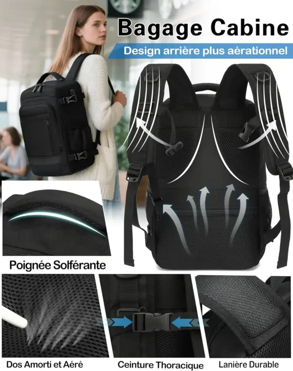 klostain-sac-dos-cabine-40x20x25-20l-noir-5 Sac à dos cabine KLOSTAIN 40x20x25 cm 20L – Noir