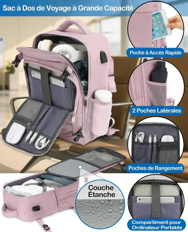 klostain-sac-dos-cabine-40x20x25-20l-rose-4 Sac à dos cabine KLOSTAIN 40x20x25 cm 20L – Rose
