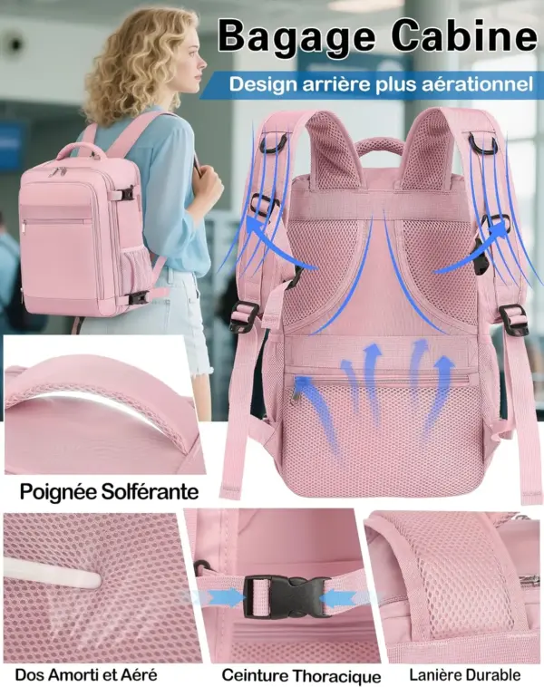 klostain-sac-dos-cabine-40x20x25-20l-rose-5-1 Sac à dos cabine KLOSTAIN 40x20x25 cm 20L – Rose