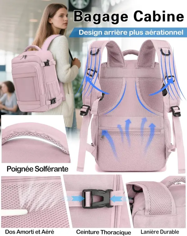 klostain-sac-dos-cabine-40x20x25-20l-rose-5 Sac à dos cabine KLOSTAIN 40x20x25 cm 20L – Rose