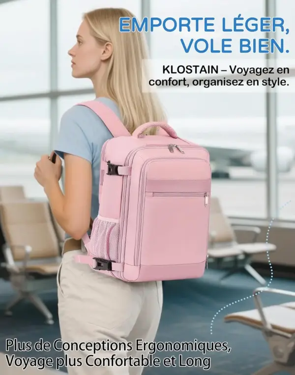 klostain-sac-dos-cabine-40x20x25-20l-rose-6-1 Sac à dos cabine KLOSTAIN 40x20x25 cm 20L – Rose