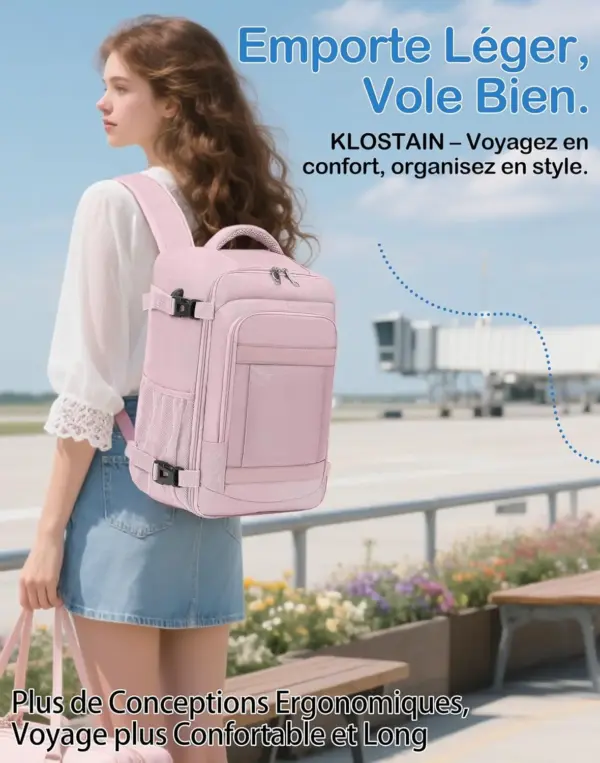 klostain-sac-dos-cabine-40x20x25-20l-rose-6 Sac à dos cabine KLOSTAIN 40x20x25 cm 20L – Rose