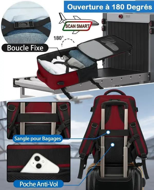 klostain-sac-dos-cabine-40x20x25-20l-rouge-profond-3 Sac à dos cabine KLOSTAIN 40x20x25 cm 20L – Rouge Profond