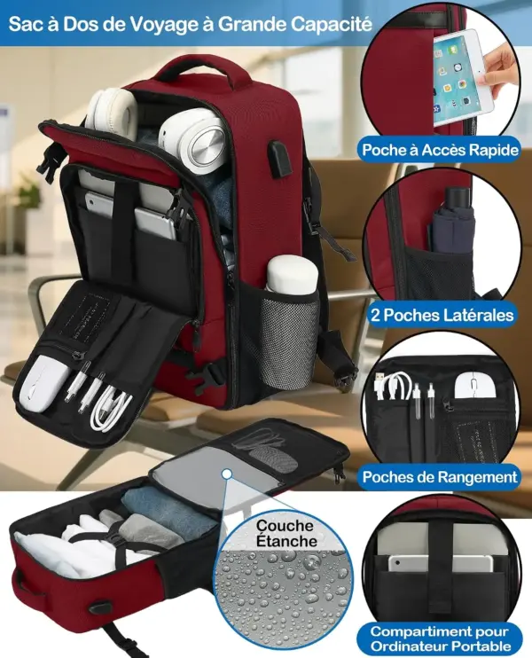 klostain-sac-dos-cabine-40x20x25-20l-rouge-profond-4 Sac à dos cabine KLOSTAIN 40x20x25 cm 20L – Rouge Profond