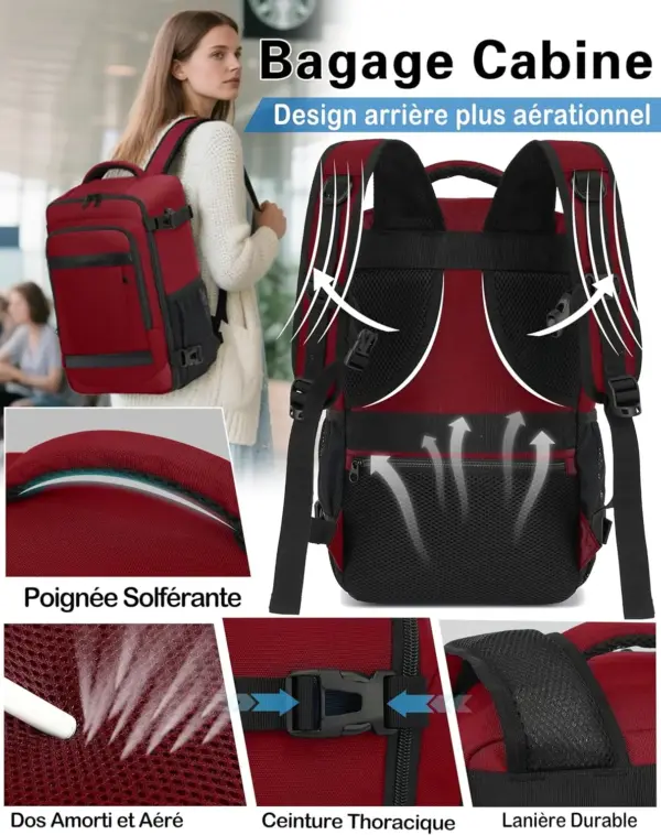 klostain-sac-dos-cabine-40x20x25-20l-rouge-profond-5 Sac à dos cabine KLOSTAIN 40x20x25 cm 20L – Rouge Profond