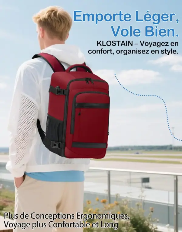 klostain-sac-dos-cabine-40x20x25-20l-rouge-profond-6 Sac à dos cabine KLOSTAIN 40x20x25 cm 20L – Rouge Profond