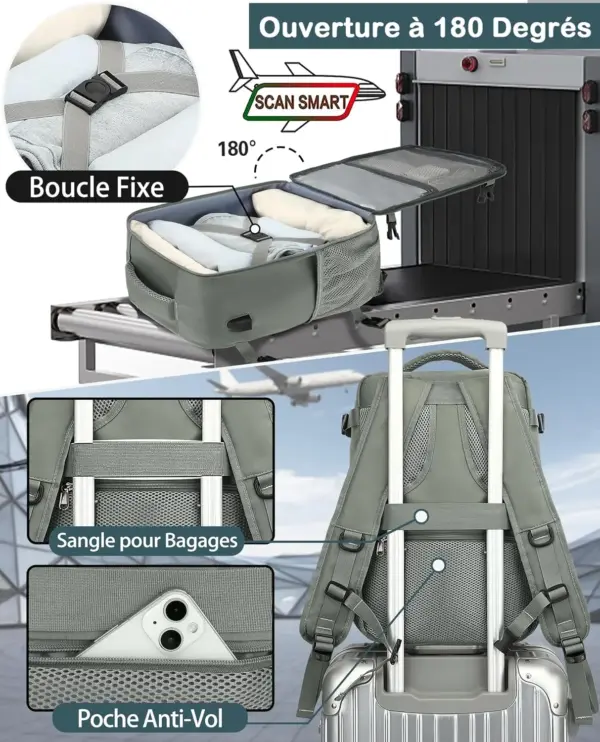 klostain-sac-dos-cabine-40x20x25-20l-vert-3 Sac à dos cabine KLOSTAIN 40x20x25 cm 20L – Vert