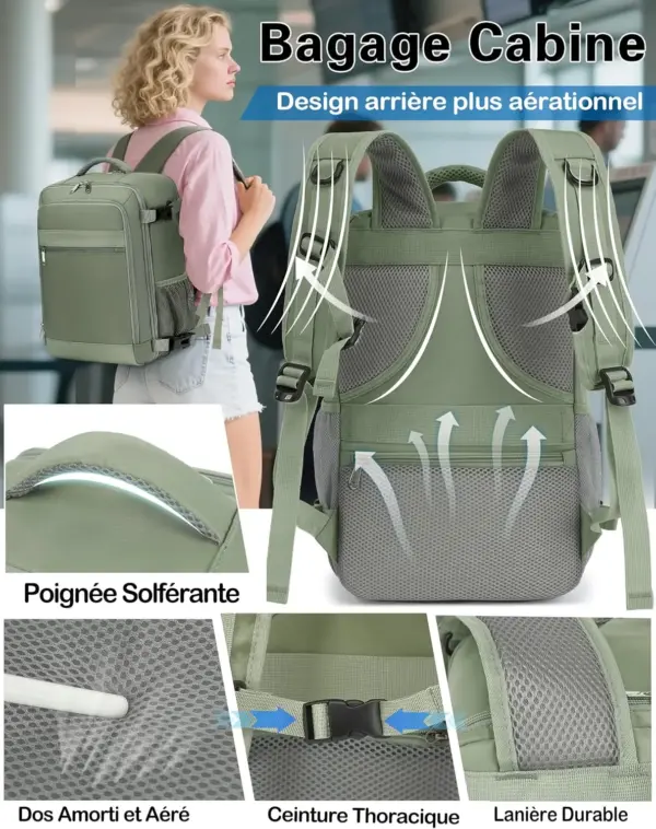 klostain-sac-dos-cabine-40x20x25-20l-vert-5-1 Sac à dos cabine KLOSTAIN 40x20x25 cm 20L – Vert