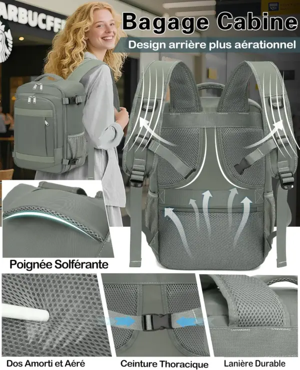 klostain-sac-dos-cabine-40x20x25-20l-vert-5 Sac à dos cabine KLOSTAIN 40x20x25 cm 20L – Vert