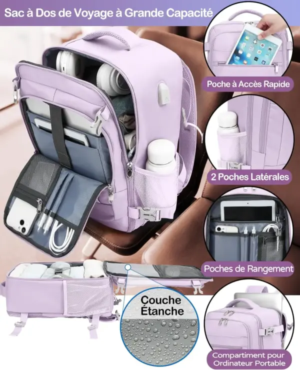 klostain-sac-dos-cabine-40x20x25-20l-violet-clair-4-1 Sac à dos cabine KLOSTAIN 40x20x25 cm 20L – Violet Clair