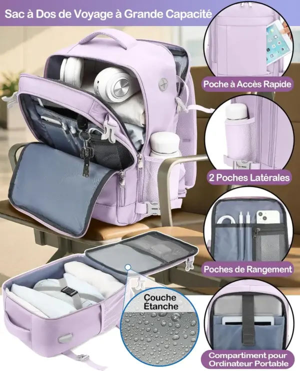 klostain-sac-dos-cabine-40x20x25-20l-violet-clair-4 Sac à dos cabine KLOSTAIN 40x20x25 cm 20L – Violet Clair