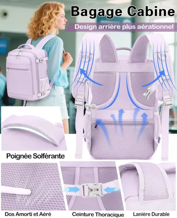 klostain-sac-dos-cabine-40x20x25-20l-violet-clair-5-1 Sac à dos cabine KLOSTAIN 40x20x25 cm 20L – Violet Clair