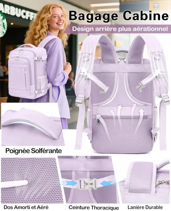 klostain-sac-dos-cabine-40x20x25-20l-violet-clair-5 Sac à dos cabine KLOSTAIN 40x20x25 cm 20L – Violet Clair