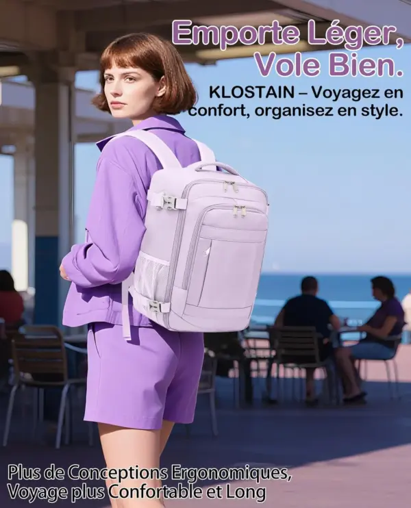 klostain-sac-dos-cabine-40x20x25-20l-violet-clair-6 Sac à dos cabine KLOSTAIN 40x20x25 cm 20L – Violet Clair