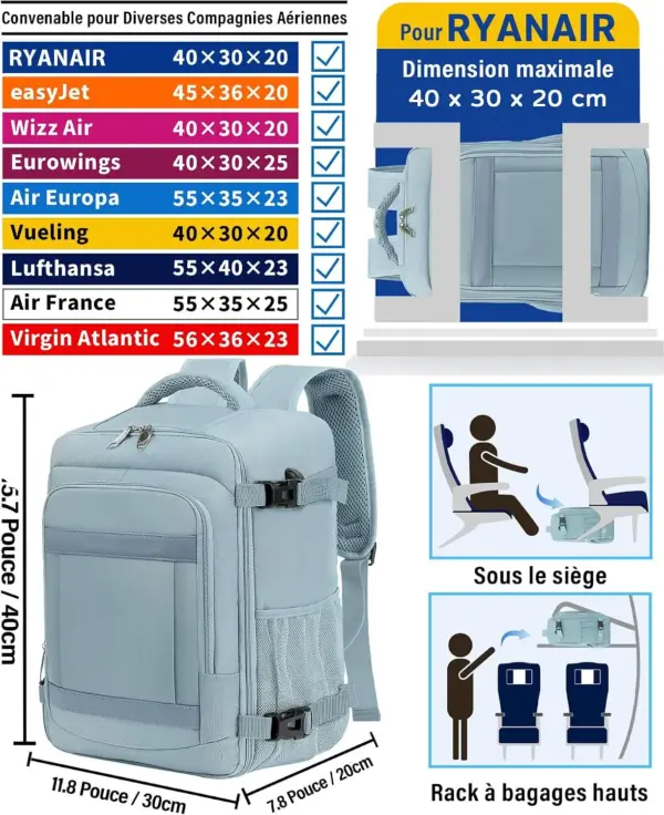 klostain-sac-dos-cabine-40x30x20-24l-couleur-pure-2 Sac à dos cabine KLOSTAIN 40x30x20 cm 24L – Couleur Pure