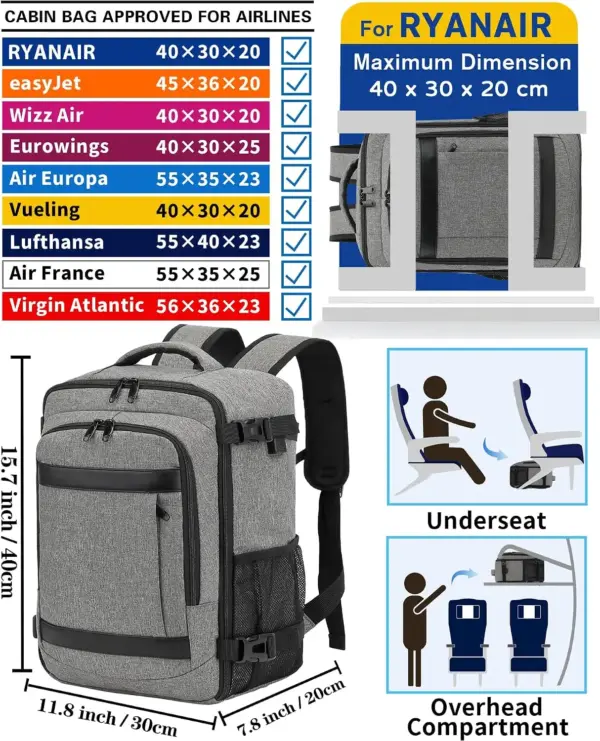 klostain-sac-dos-cabine-40x30x20-24l-gris-melange-clair-2 Sac à dos cabine KLOSTAIN 40x30x20 cm 24L – Gris Mélangé Clair