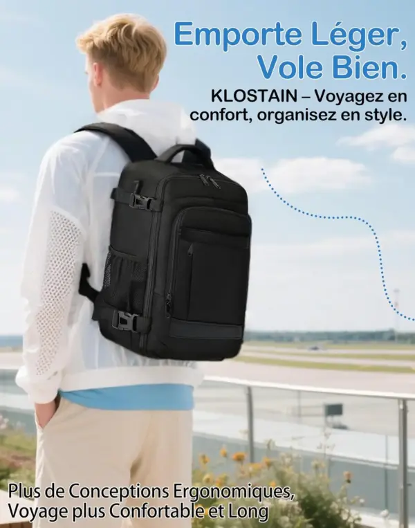 klostain-sac-dos-cabine-40x30x20-24l-noir-6 Sac à dos cabine KLOSTAIN 40x30x20 cm 24L – Noir